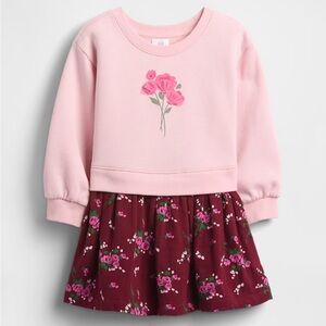 GAP Pink Floral Graphic Kids Sweatshirt Dress